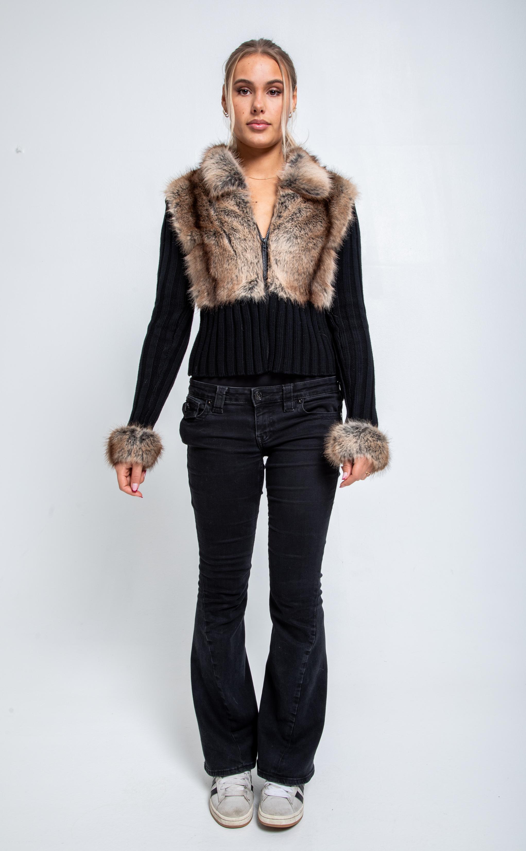 Ivory Fur Cardigan - Black