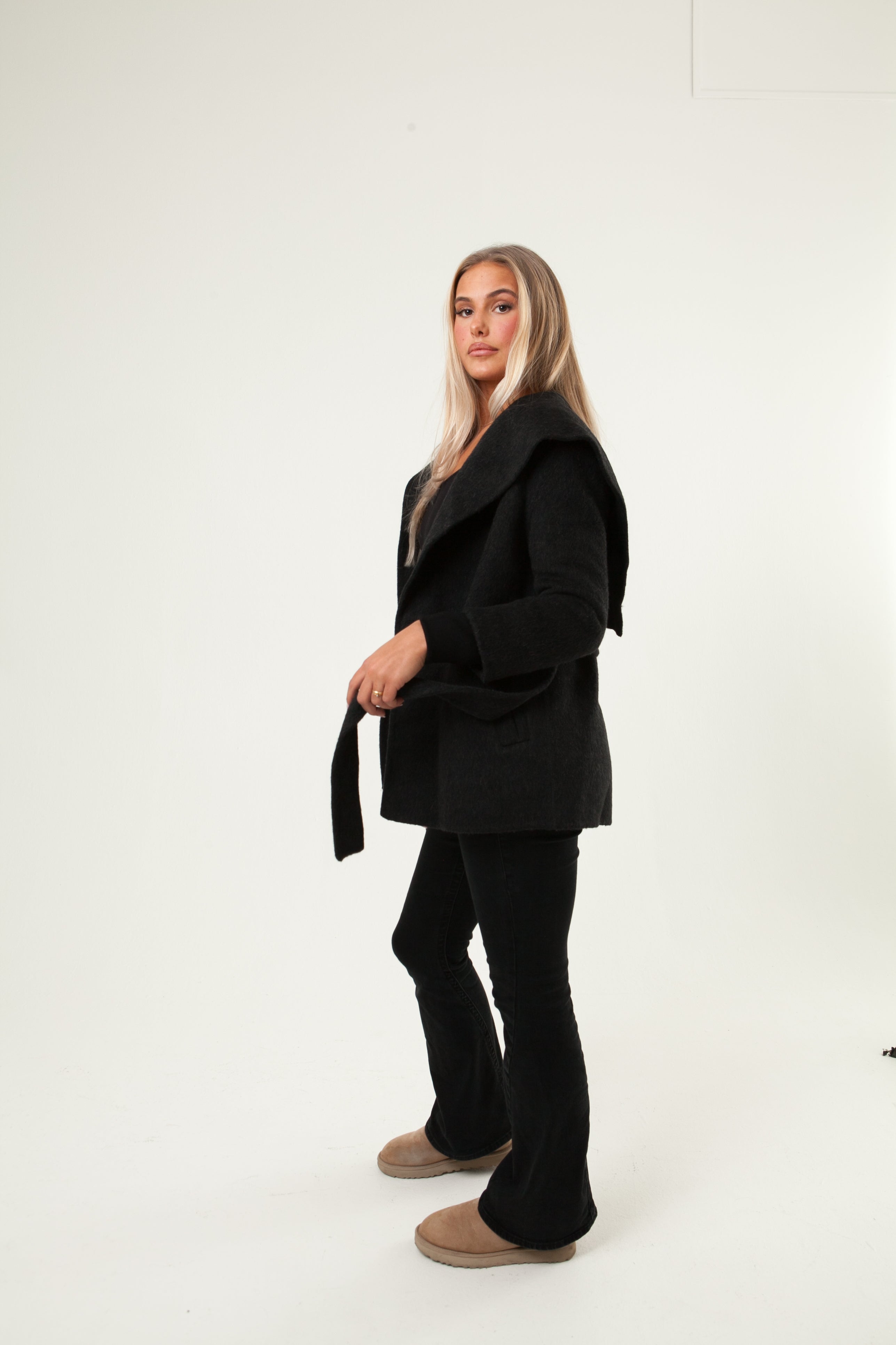 Shawl Collar Cashmere Coat - Black