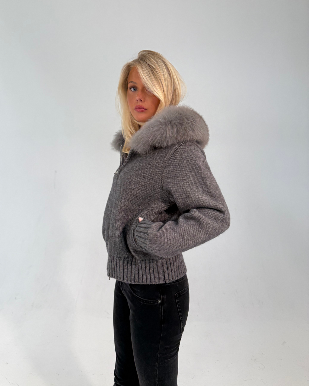 Fur Jacket Satin - Gray