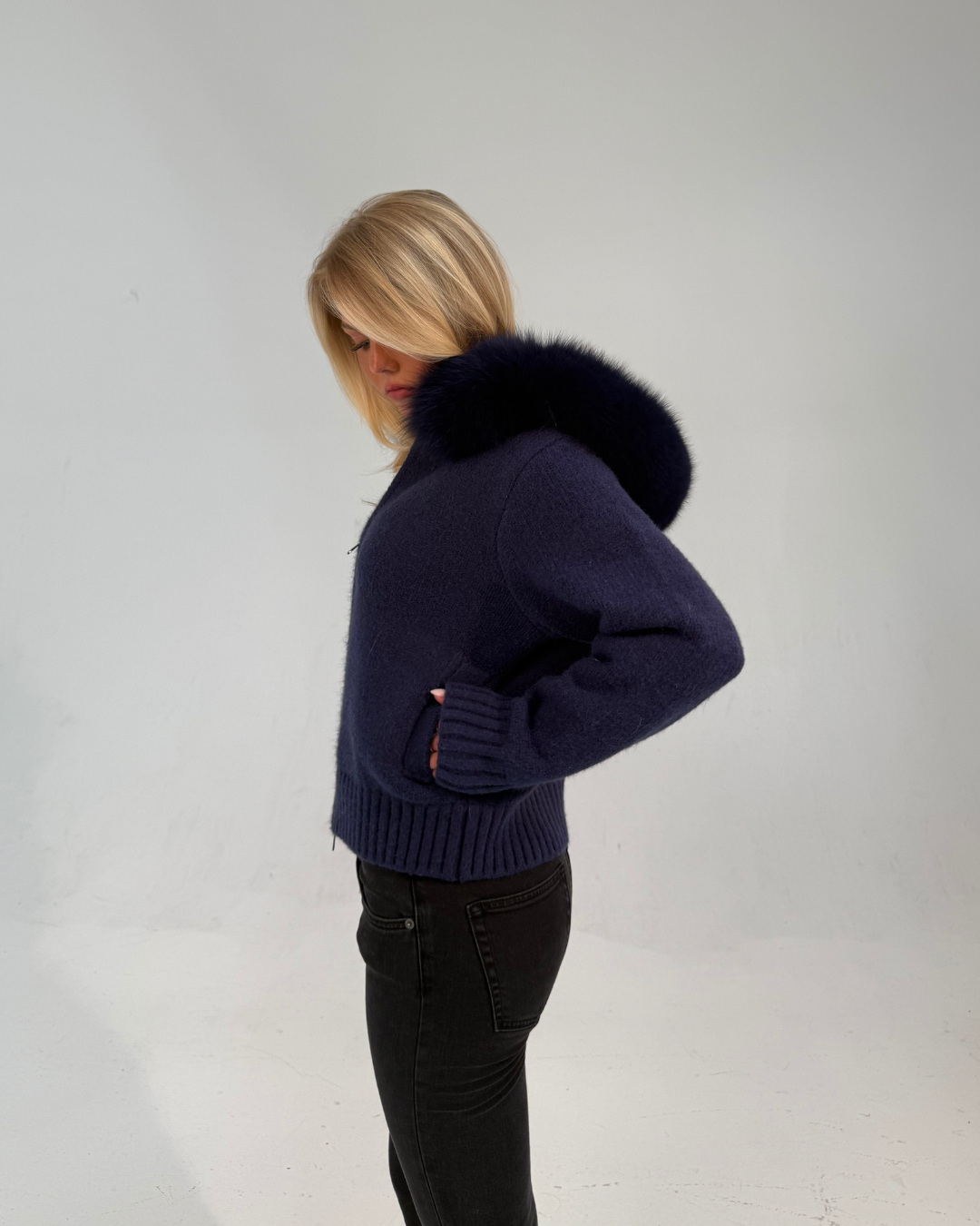 Fur Jacket Satin - Navy Blue