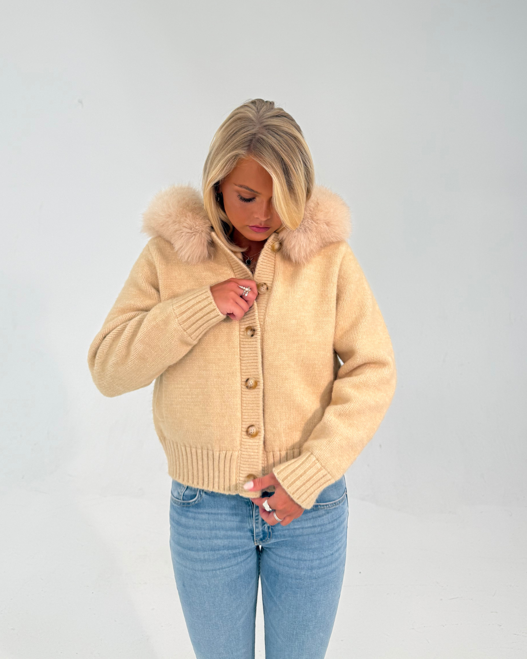 Button Up Fur Jacket - Beige