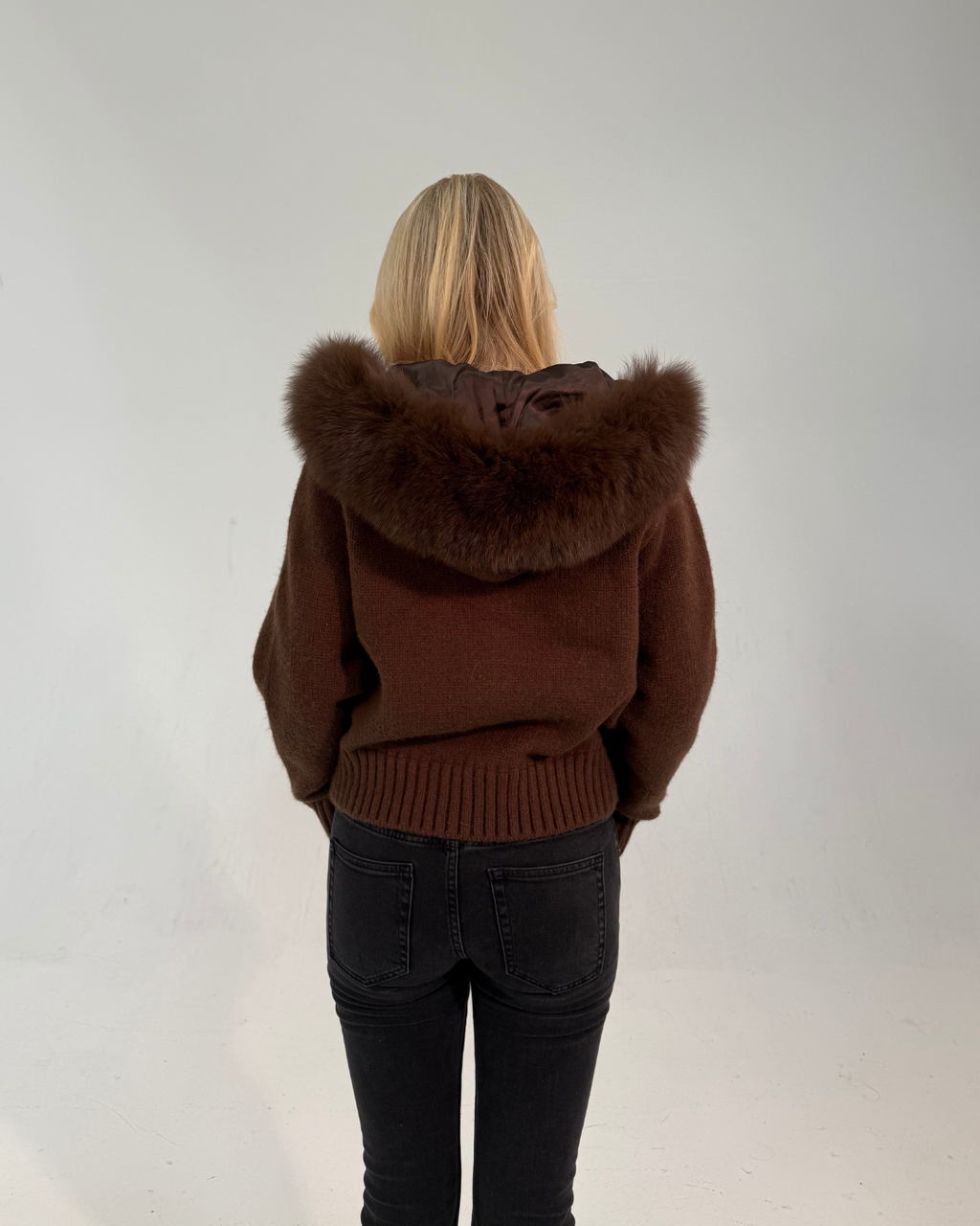 Fur Jacket Satin - Dark Brown