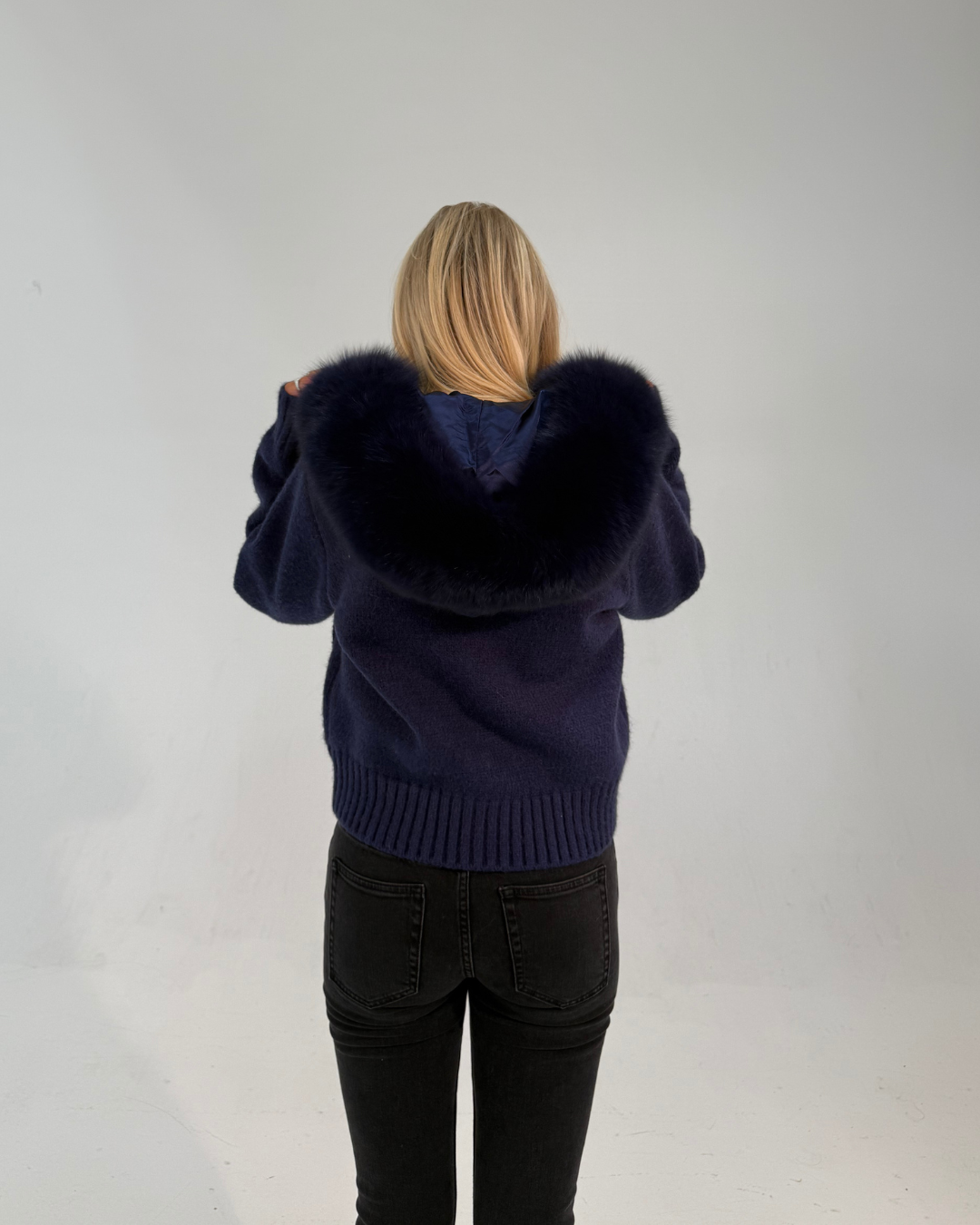 Fur Jacket Satin - Navy Blue
