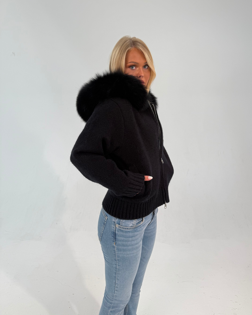Fur Jacket Satin - Black