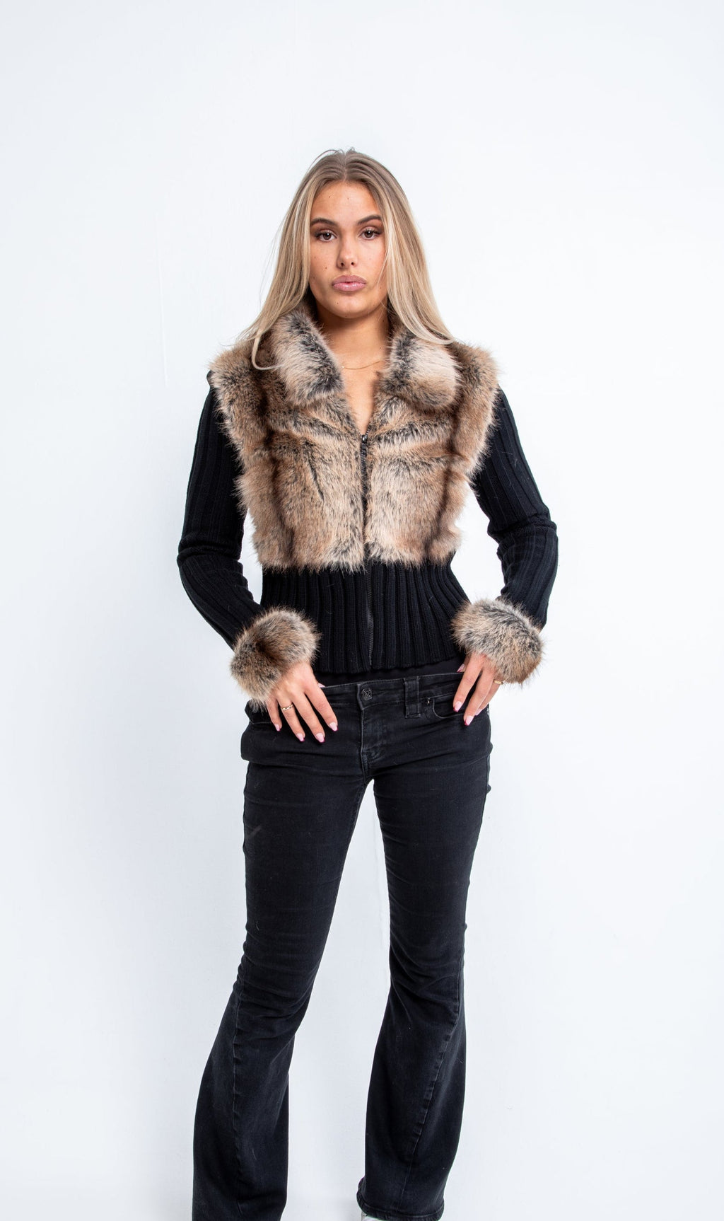 Ivory Fur Cardigan - Black