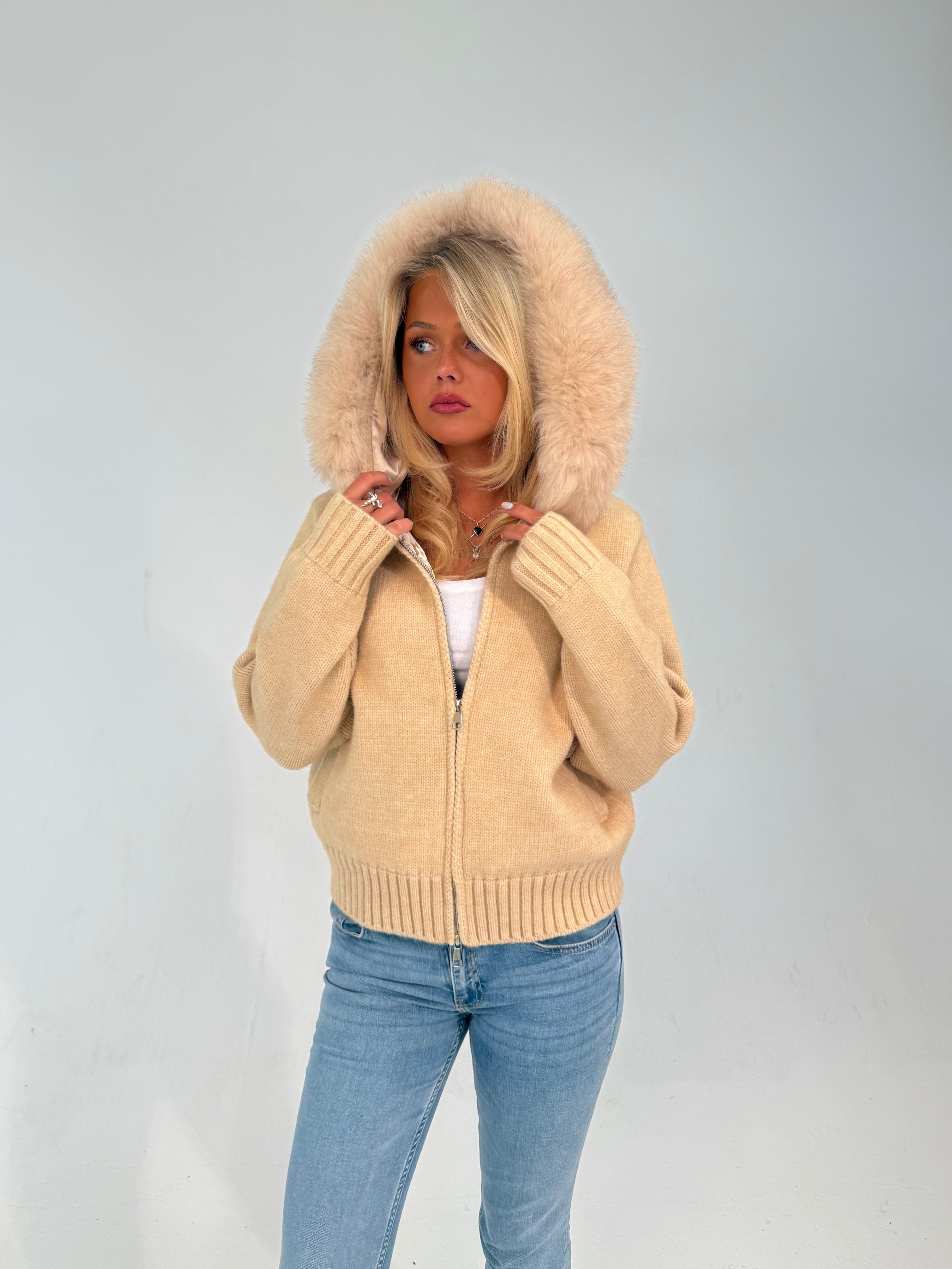 Fur Jacket Satin - Beige