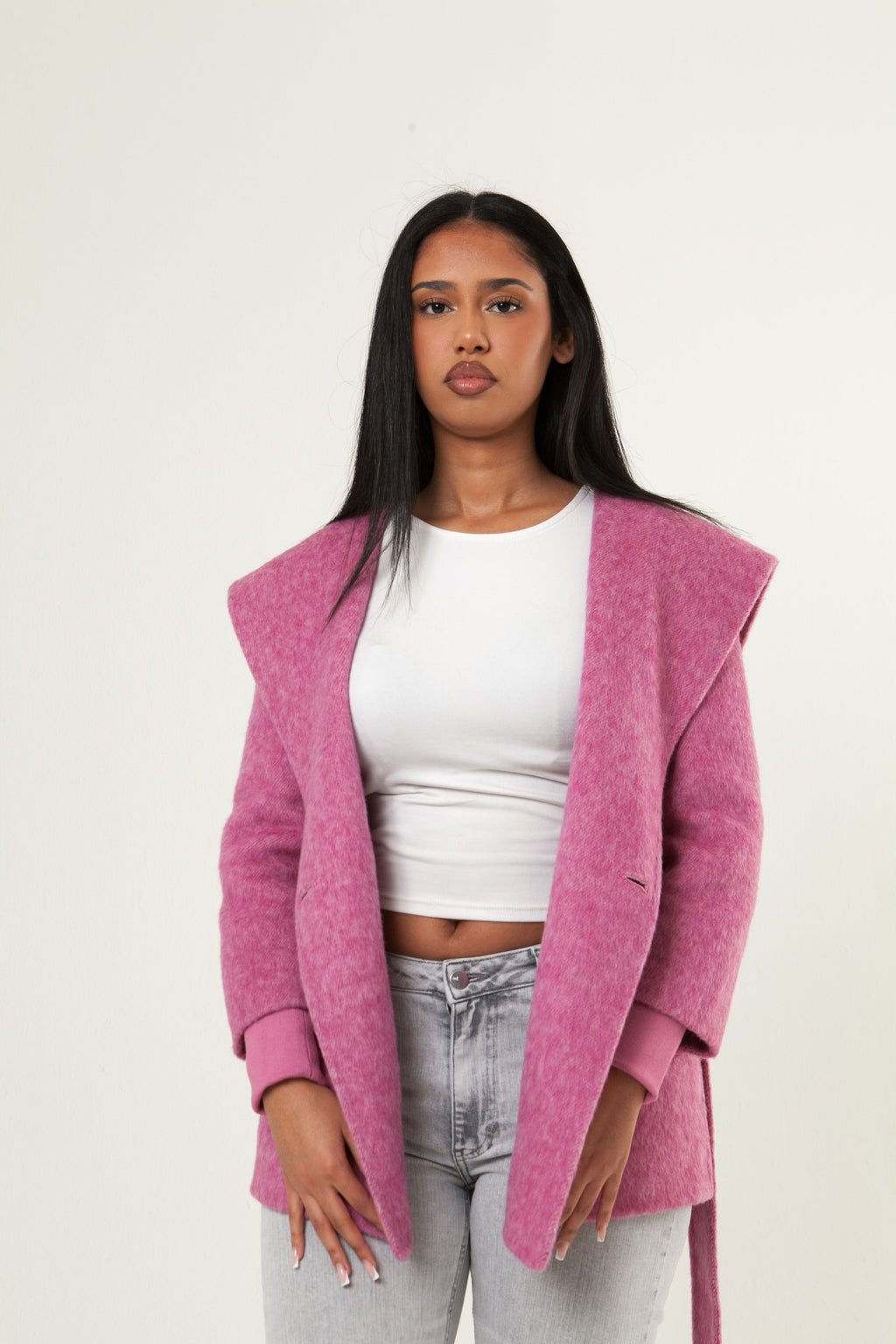 Shawl Collar Cashmere Coat - Pink