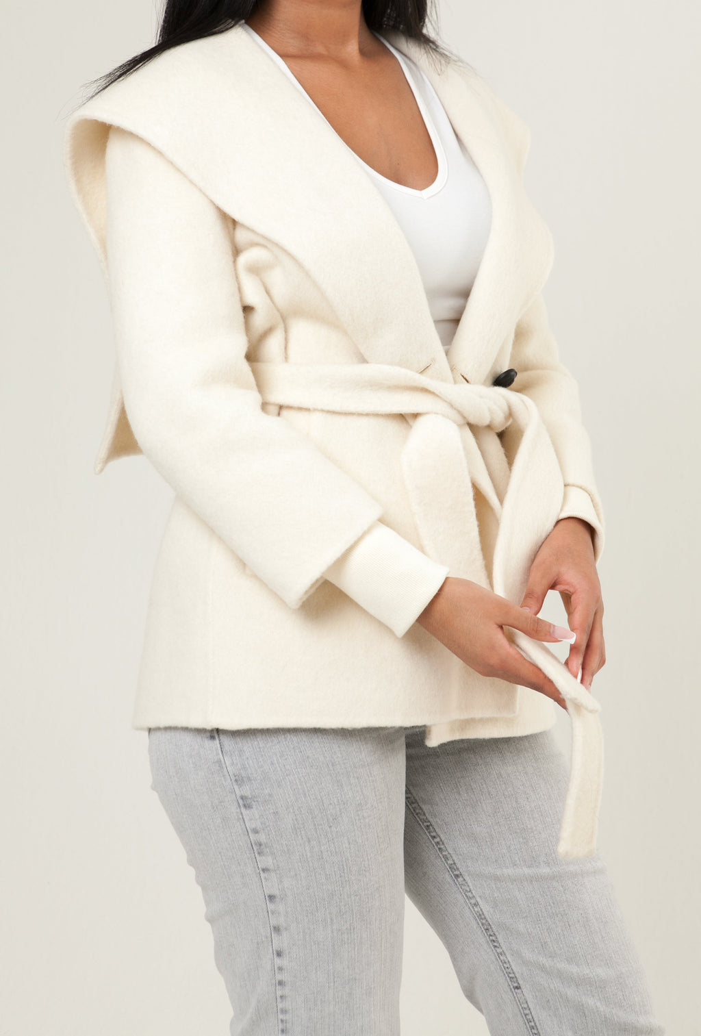 Shawl Collar Cashmere Coat - White