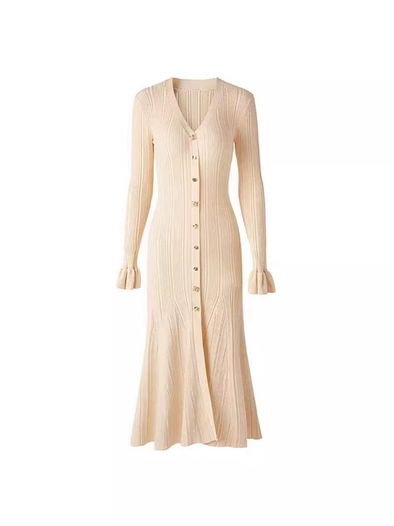 Strick-Midikleid mit Knopfleiste